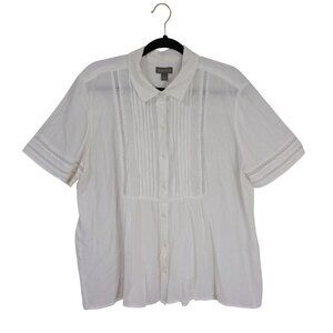 Blouse Button-Front Pintuck & Lace Detail By Style & Co White Womens Size L Boho